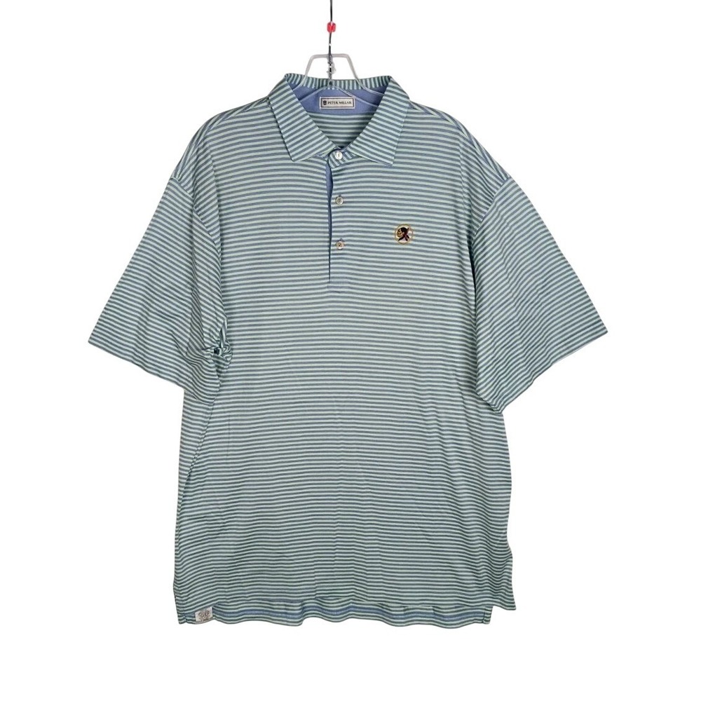PETER‎ MILLAR Men's Green/blue Short Sleeve Polo Shirt Chief Wahoo Cotton Sz L